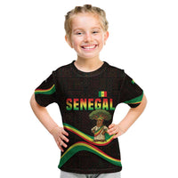 Senegal Tribal Pattern Kid T Shirt Baobab Character and Red Yellow Green Flag Theme Design - Wonder Print Shop