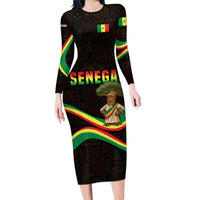 Senegal Tribal Pattern Long Sleeve Bodycon Dress Baobab Character and Red Yellow Green Flag Theme Design - Wonder Print Shop
