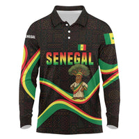 Senegal Tribal Pattern Long Sleeve Polo Shirt Baobab Character and Red Yellow Green Flag Theme Design - Wonder Print Shop