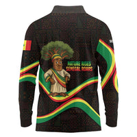 Senegal Tribal Pattern Long Sleeve Polo Shirt Baobab Character and Red Yellow Green Flag Theme Design - Wonder Print Shop