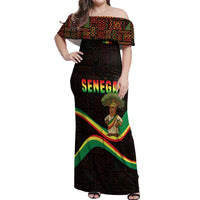 Senegal Tribal Pattern Off Shoulder Maxi Dress Baobab Character and Red Yellow Green Flag Theme Design - Wonder Print Shop