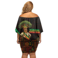 Senegal Tribal Pattern Off Shoulder Short Dress Baobab Character and Red Yellow Green Flag Theme Design - Wonder Print Shop