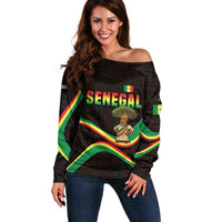 Senegal Tribal Pattern Off Shoulder Sweater Baobab Character and Red Yellow Green Flag Theme Design - Wonder Print Shop