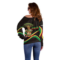 Senegal Tribal Pattern Off Shoulder Sweater Baobab Character and Red Yellow Green Flag Theme Design - Wonder Print Shop