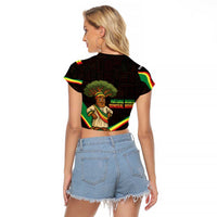 Senegal Tribal Pattern Raglan Cropped T Shirt Baobab Character and Red Yellow Green Flag Theme Design - Wonder Print Shop