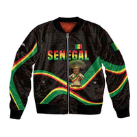 Senegal Tribal Pattern Sleeve Zip Bomber Jacket Baobab Character and Red Yellow Green Flag Theme Design - Wonder Print Shop