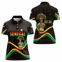 Senegal Tribal Pattern Women Polo Shirt Baobab Character and Red Yellow Green Flag Theme Design - Wonder Print Shop