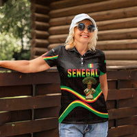 Senegal Tribal Pattern Women Polo Shirt Baobab Character and Red Yellow Green Flag Theme Design - Wonder Print Shop