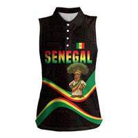 Senegal Tribal Pattern Women Sleeveless Polo Shirt Baobab Character and Red Yellow Green Flag Theme Design - Wonder Print Shop