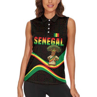 Senegal Tribal Pattern Women Sleeveless Polo Shirt Baobab Character and Red Yellow Green Flag Theme Design - Wonder Print Shop