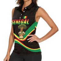 Senegal Tribal Pattern Women Sleeveless Polo Shirt Baobab Character and Red Yellow Green Flag Theme Design - Wonder Print Shop