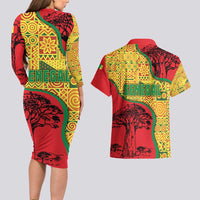 Senegal Couples Matching Long Sleeve Bodycon Dress and Hawaiian Shirt with Baobab Tree and African Tribal Pattern Design - Wonder Print Shop