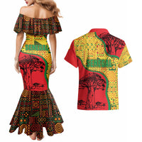 Senegal Couples Matching Mermaid Dress and Hawaiian Shirt with Baobab Tree and African Tribal Pattern Design - Wonder Print Shop
