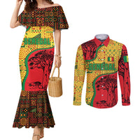 Senegal Couples Matching Mermaid Dress and Long Sleeve Button Shirt with Baobab Tree and African Tribal Pattern Design - Wonder Print Shop