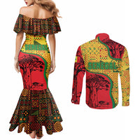 Senegal Couples Matching Mermaid Dress and Long Sleeve Button Shirt with Baobab Tree and African Tribal Pattern Design - Wonder Print Shop