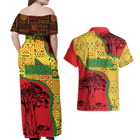 Senegal Couples Matching Off Shoulder Maxi Dress and Hawaiian Shirt with Baobab Tree and African Tribal Pattern Design - Wonder Print Shop