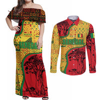 Senegal Couples Matching Off Shoulder Maxi Dress and Long Sleeve Button Shirt with Baobab Tree and African Tribal Pattern Design - Wonder Print Shop