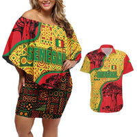 Senegal Couples Matching Off Shoulder Short Dress and Hawaiian Shirt with Baobab Tree and African Tribal Pattern Design - Wonder Print Shop