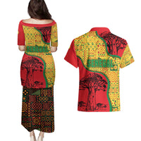 Senegal Couples Matching Puletasi and Hawaiian Shirt with Baobab Tree and African Tribal Pattern Design - Wonder Print Shop