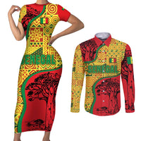 Senegal Couples Matching Short Sleeve Bodycon Dress and Long Sleeve Button Shirt with Baobab Tree and African Tribal Pattern Design - Wonder Print Shop