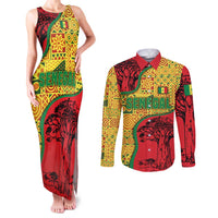 Senegal Couples Matching Tank Maxi Dress and Long Sleeve Button Shirt with Baobab Tree and African Tribal Pattern Design - Wonder Print Shop