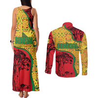 Senegal Couples Matching Tank Maxi Dress and Long Sleeve Button Shirt with Baobab Tree and African Tribal Pattern Design - Wonder Print Shop