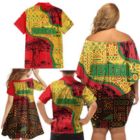 Senegal Family Matching Off Shoulder Short Dress and Hawaiian Shirt with Baobab Tree and African Tribal Pattern Design - Wonder Print Shop
