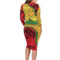 Senegal Long Sleeve Bodycon Dress with Baobab Tree and African Tribal Pattern Design - Wonder Print Shop