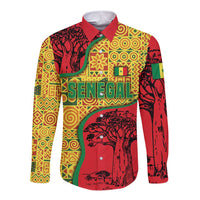 Senegal Long Sleeve Button Shirt with Baobab Tree and African Tribal Pattern Design - Wonder Print Shop