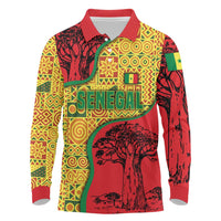 Senegal Long Sleeve Polo Shirt with Baobab Tree and African Tribal Pattern Design - Wonder Print Shop