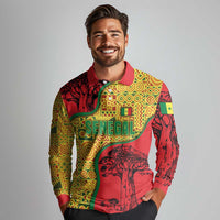 Senegal Long Sleeve Polo Shirt with Baobab Tree and African Tribal Pattern Design - Wonder Print Shop