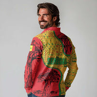 Senegal Long Sleeve Polo Shirt with Baobab Tree and African Tribal Pattern Design - Wonder Print Shop