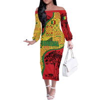 Senegal Off The Shoulder Long Sleeve Dress with Baobab Tree and African Tribal Pattern Design - Wonder Print Shop