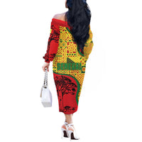 Senegal Off The Shoulder Long Sleeve Dress with Baobab Tree and African Tribal Pattern Design - Wonder Print Shop
