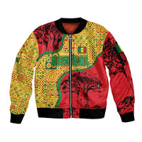 Senegal Sleeve Zip Bomber Jacket with Baobab Tree and African Tribal Pattern Design - Wonder Print Shop