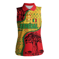 Senegal Women Sleeveless Polo Shirt with Baobab Tree and African Tribal Pattern Design - Wonder Print Shop