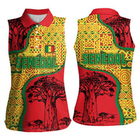 Senegal Women Sleeveless Polo Shirt with Baobab Tree and African Tribal Pattern Design - Wonder Print Shop
