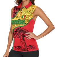 Senegal Women Sleeveless Polo Shirt with Baobab Tree and African Tribal Pattern Design - Wonder Print Shop