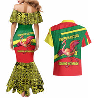 Senegal Couples Matching Mermaid Dress and Hawaiian Shirt with Flamingo Design and Rooted in Culture Slogan - Wonder Print Shop
