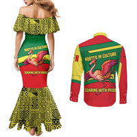 Senegal Couples Matching Mermaid Dress and Long Sleeve Button Shirt with Flamingo Design and Rooted in Culture Slogan - Wonder Print Shop