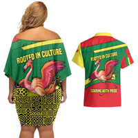 Senegal Couples Matching Off Shoulder Short Dress and Hawaiian Shirt with Flamingo Design and Rooted in Culture Slogan - Wonder Print Shop