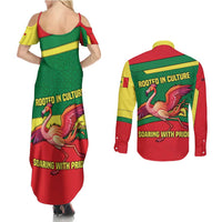 Senegal Couples Matching Summer Maxi Dress and Long Sleeve Button Shirt with Flamingo Design and Rooted in Culture Slogan - Wonder Print Shop