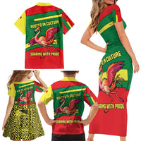 Senegal Family Matching Short Sleeve Bodycon Dress and Hawaiian Shirt with Flamingo Design and Rooted in Culture Slogan - Wonder Print Shop