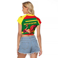 Senegal Raglan Cropped T Shirt with Flamingo Design and Rooted in Culture Slogan - Wonder Print Shop