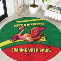 Senegal Round Carpet with Flamingo Design and Rooted in Culture Slogan - Wonder Print Shop