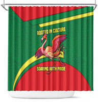 Senegal Shower Curtain with Flamingo Design and Rooted in Culture Slogan - Wonder Print Shop