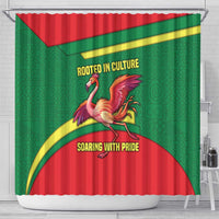 Senegal Shower Curtain with Flamingo Design and Rooted in Culture Slogan - Wonder Print Shop