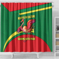 Senegal Shower Curtain with Flamingo Design and Rooted in Culture Slogan - Wonder Print Shop