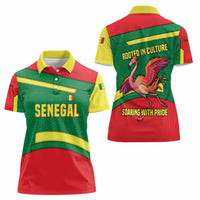 Senegal Women Polo Shirt with Flamingo Design and Rooted in Culture Slogan - Wonder Print Shop