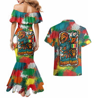Senegal Couples Matching Mermaid Dress and Hawaiian Shirt with Colorful Wildlife Graffiti and Nature Rises Roars Design - Wonder Print Shop